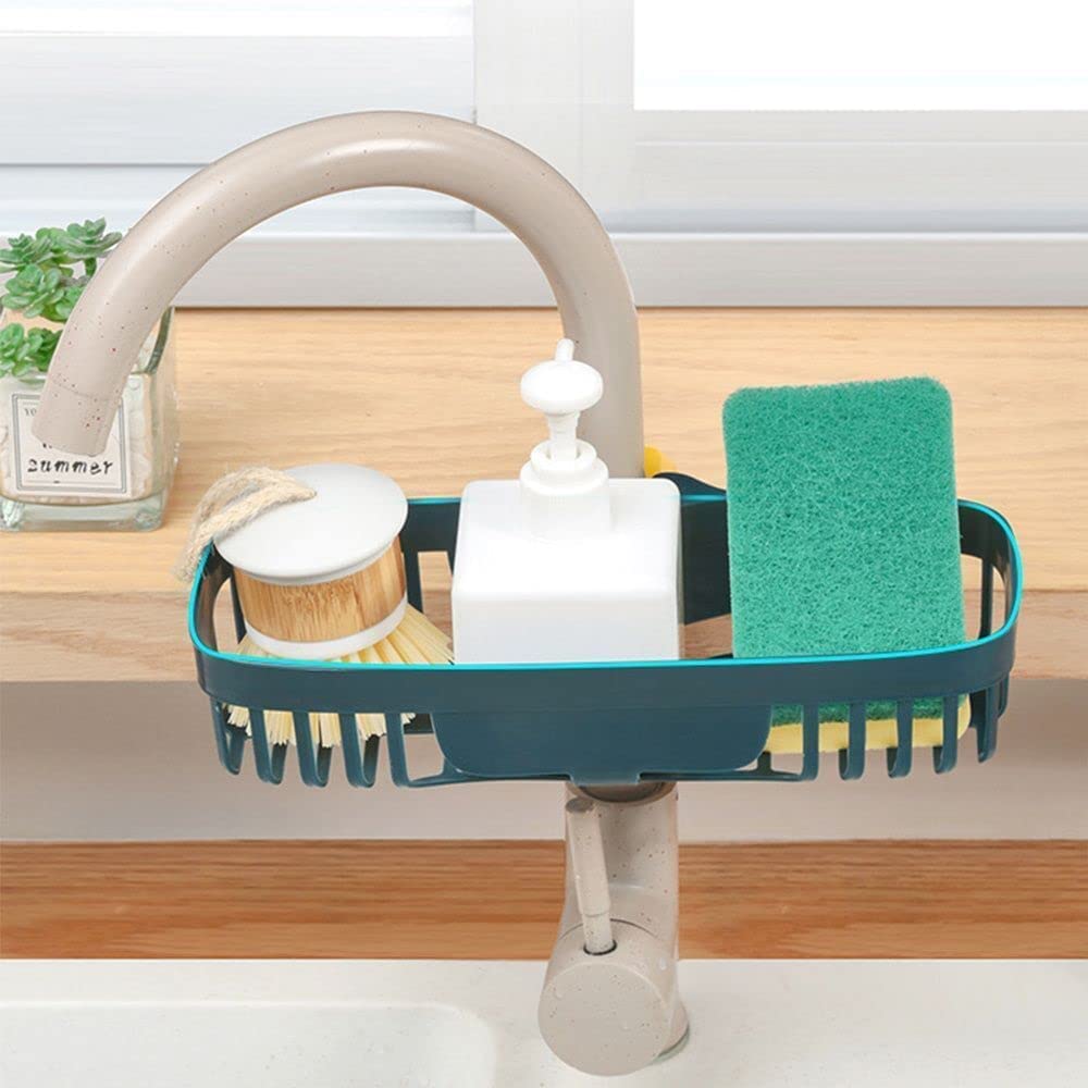 Plastic Faucet Sink Drain Basket - Wall Mount Sink Organizer for Sponge and Scrubber