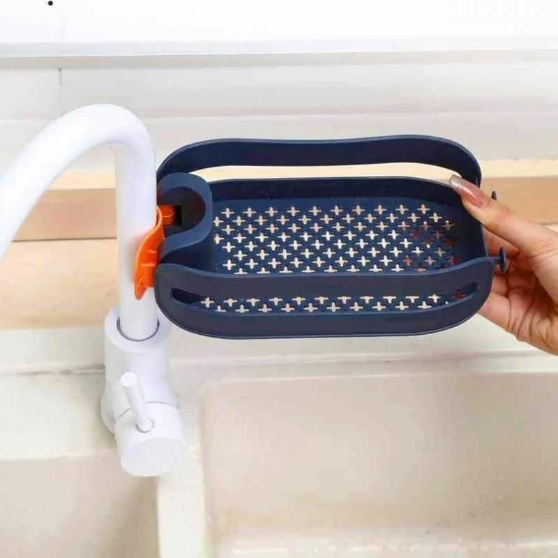 Plastic Faucet Sink Drain Basket - Wall Mount Sink Organizer for Sponge and Scrubber