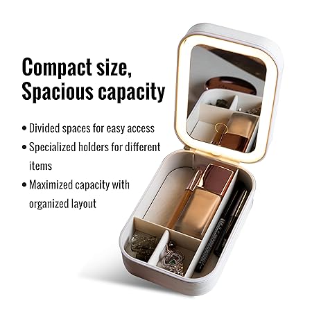 Makeup Storage Box With LED Light Mirror Portable Travel Makeup Cosmetics Storage Box Touch Light Storage Organizer