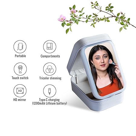 Makeup Storage Box With LED Light Mirror Portable Travel Makeup Cosmetics Storage Box Touch Light Storage Organizer