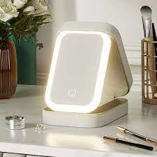 Makeup Storage Box With LED Light Mirror Portable Travel Makeup Cosmetics Storage Box Touch Light Storage Organizer