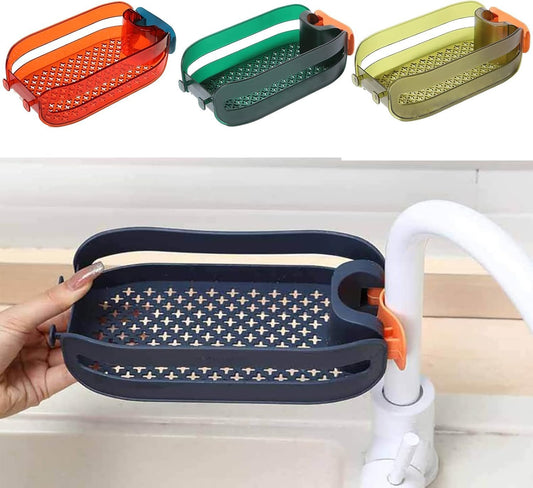 Plastic Faucet Sink Drain Basket - Wall Mount Sink Organizer for Sponge and Scrubber